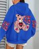 Women's Pink Love Kiss Letter Print Hoodie - Autumn Casual Loose Fit Fleece Pullover with Pocket.