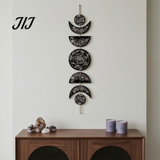 Artistic Wood Moon Phase Decor Boho Wall Decoration, Phases Art, Minimalist Star Wooden Art Gothic Witchy Door Pediment Pediments Hanging Sign