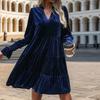 Amazon Europe and the United States cross-border foreign trade women's clothing autumn atmosphere elegant skirt V-neck ruffle edge velvet dress