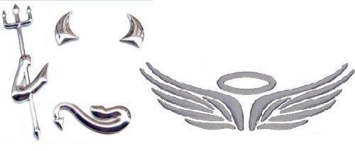 MIAOKASI 3D Devil & Angel Wings Emblem Sticker Silver Silver Devil Angel Wing Sticker Set