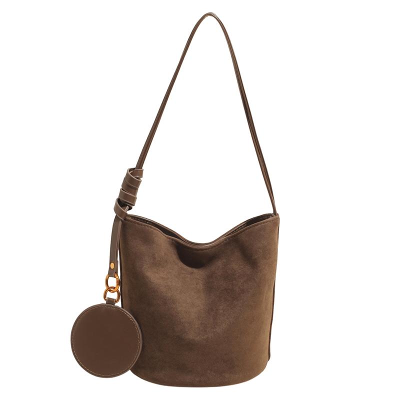 Korean niche ins suede suede surface retro bucket bag versatile shoulder messenger women tote bag
