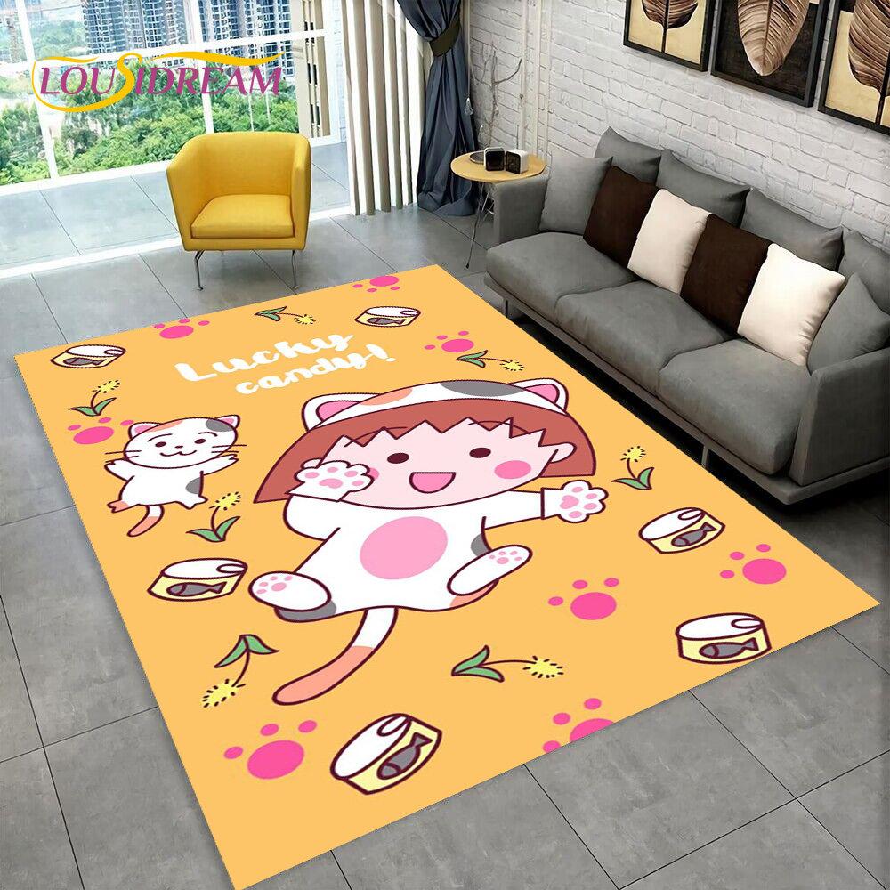 Chi-bi Maruko Sakura Momoko Teppich, groß, Teppich für Wohnzimmer, Schlafzimmer, Sofa, Fußmatte, Dekoration, rutschfeste Bodenmatte für Kinder, 3D
