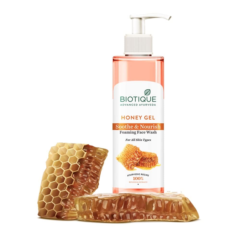 Biotique Nettoyant Moussant Visage Gel Miel 200ml | Formule Sans Savon pour Peau Sèche | Extraits 100% Botaniques | Hydratant & Nourrissant