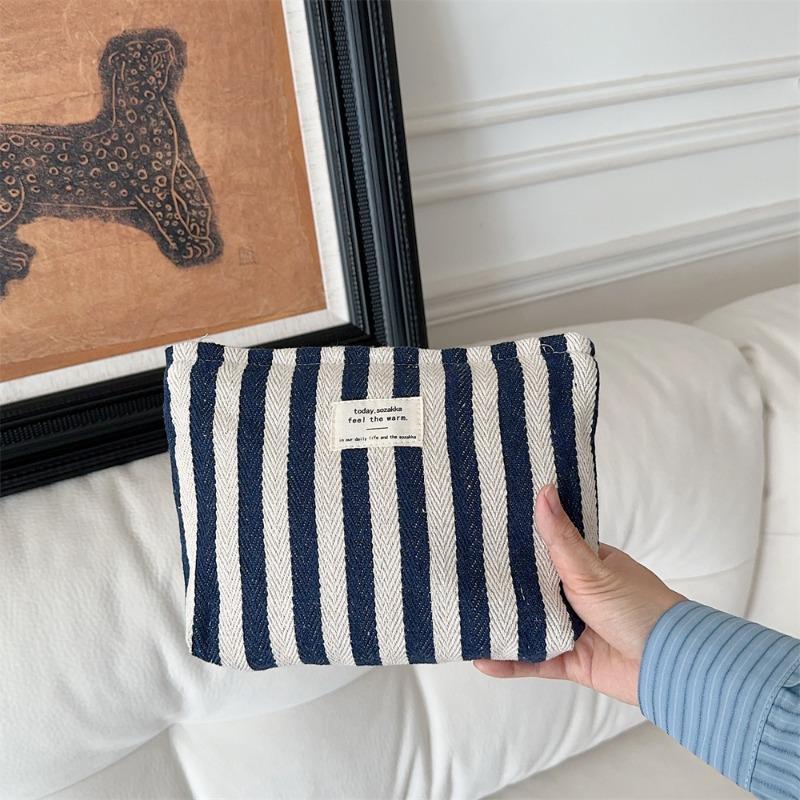 39211 Fresh Striped Cosmetic Bag Women's Wash Bag Bag Storage Bag Large Capacity Portable Simple Hand Cosmetic Bag