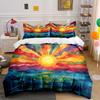 Colorful Sunrise Over Waves Bedding Duvet Cover Set Duvet Cover Pillowcases  (1*Duvet Cover 2*Pillowcases, Without Duvet Insert)