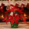 Artificial Christmas Flowers 7 Heads Faux Poinsettias Bouquet for Christmas Table Vase Fillers Planters Porch Outdoor Indoor Decor