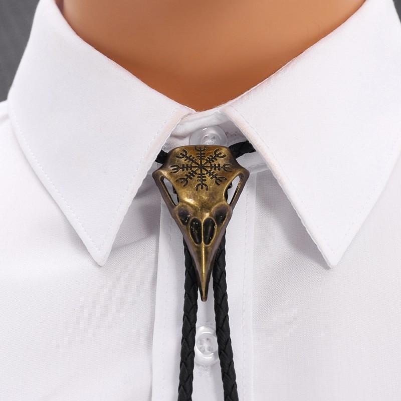Vintage Bird Bone Shape Pendant Necktie Men Women Alloy Charm Leather Cord Accessory Casual Stylish Unisex