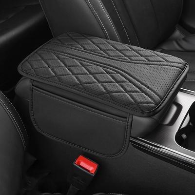 Universal Leather Car Armrest Cushion, Waterproof Center Console Cover with 2 Storage Pockets, Non-Slip Comfort Armrest Pad