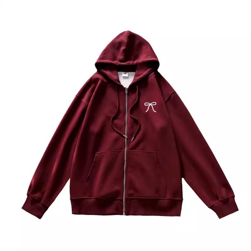 

Бордовый кардиган на молнии с капюшоном, толстовка для женщин на осень и зиму, новая свободная куртка Lazy Top M