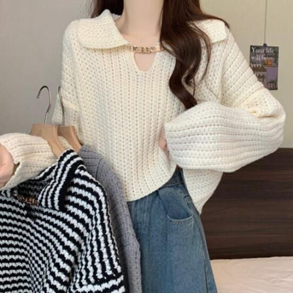 Navava VinTage Chain PoinT Collar Long Sleeve KniT T Nk2846