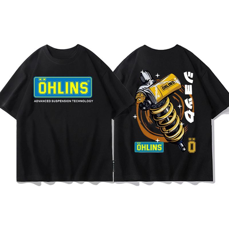 Top Summer Ohlins Black Tshirt Collection Motorcycle Shock Absorber Print Short Sleeve Tshirt Racing Fan Clothes
