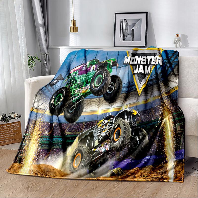 3D Monster Jam Monster Truck Cartoon Blanket,Soft Throw Blanket for Home Bedroom Bed Sofa Picnic Travel Office Cover Blanket Kid