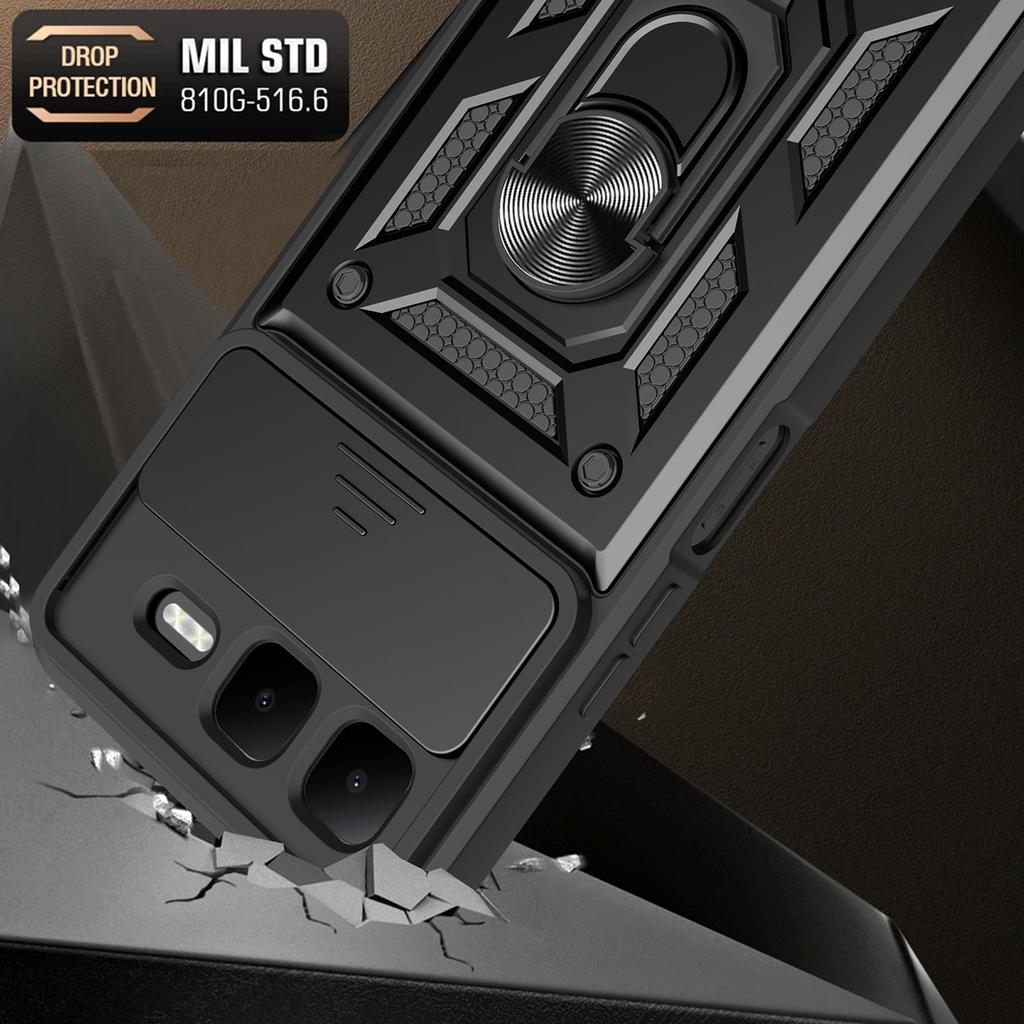 For Infinix Smart 10 Plus Case with Slide Camera Lid PC+TPU Kickstand Phone Cover