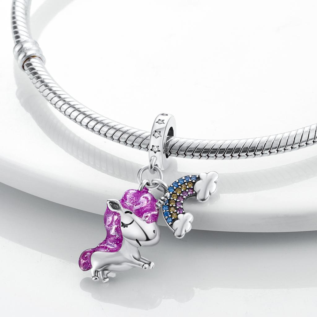 Silver Plated Purple Flower Butterfly Charm Beads for DIY Bracelet Pendants Dangle Charms Jewelry Making