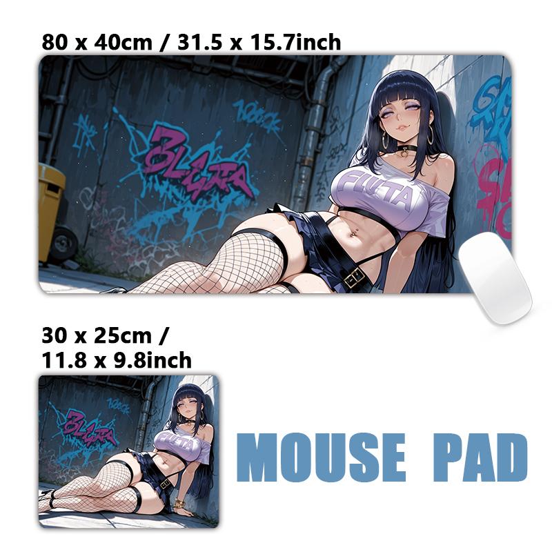 Gaming Mouse PadAntislip Stitched Edges Stylish Urban Anime Girls Graffiti Street Print Gaming Keyboard Mat for Gamers