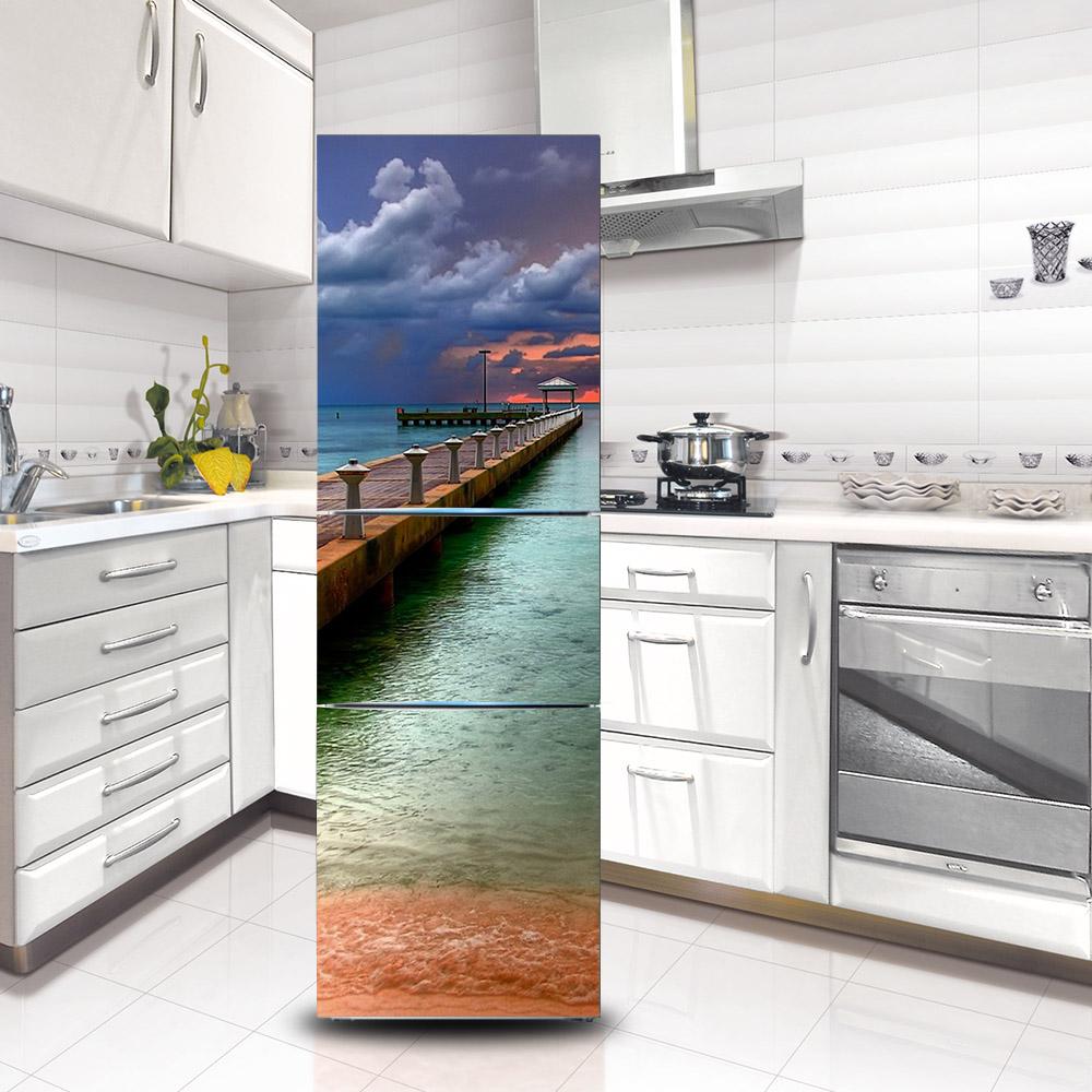 Refrigerator Wallpaper Vinyl Sticker Rose Sea Landscape Cat Fridge Door Decal Self-adhesive Kitchen Decor Wardrobe Furniture Renovation Poster