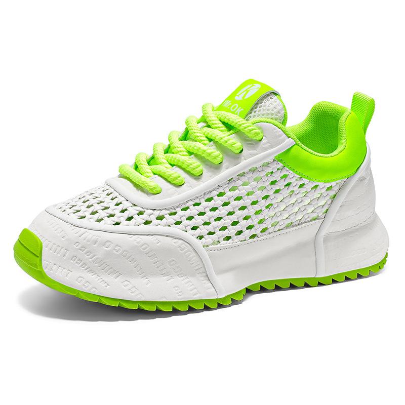 Men's shoes summer new hollow mesh breathable sports and leisure shoes student running thick sole heightening little white dad shoes