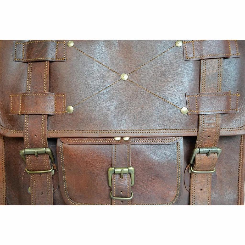 Leather Messenger Bag Shoulder Laptop Bag Briefcase Men's Soft Goat