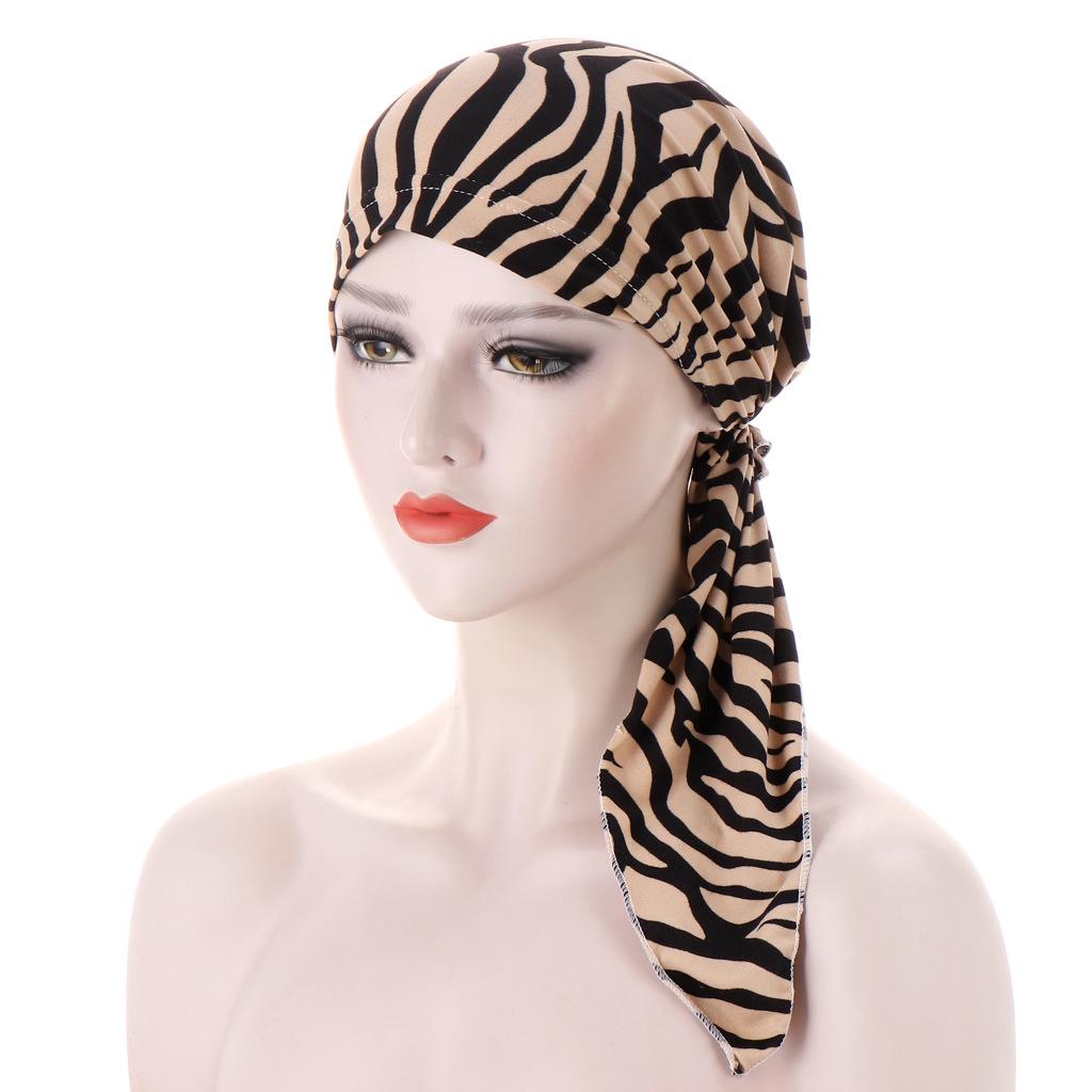 European-American Floral Print Two-Tail Curved Muslim Headscarf Pullover Hat