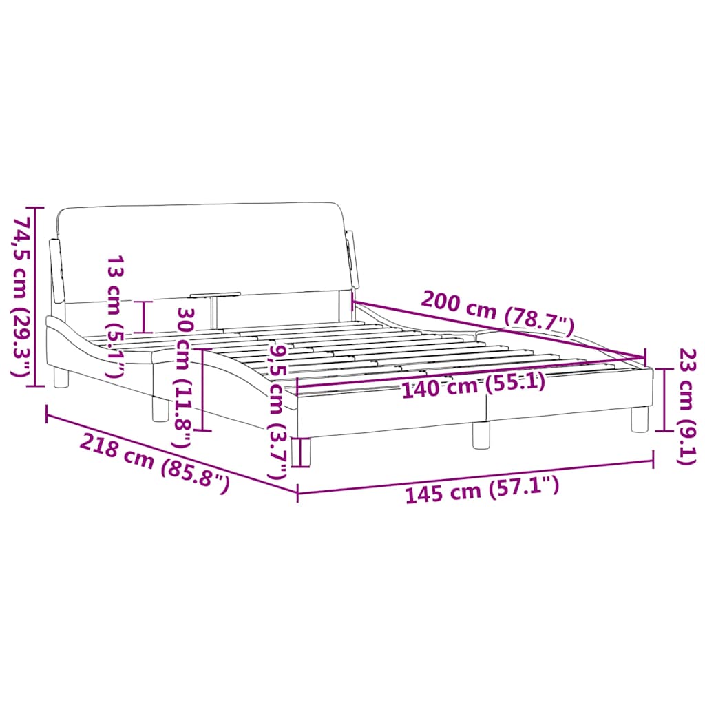 Dover  Bed Frame Light Grey 140x200 cm Fabric