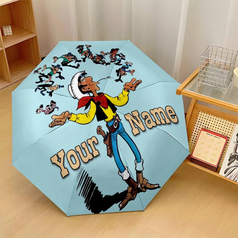 Custom Text Automatic 8 Bone Umbrella, Portable Sun Rain Protection UmbrellaLucky Luke