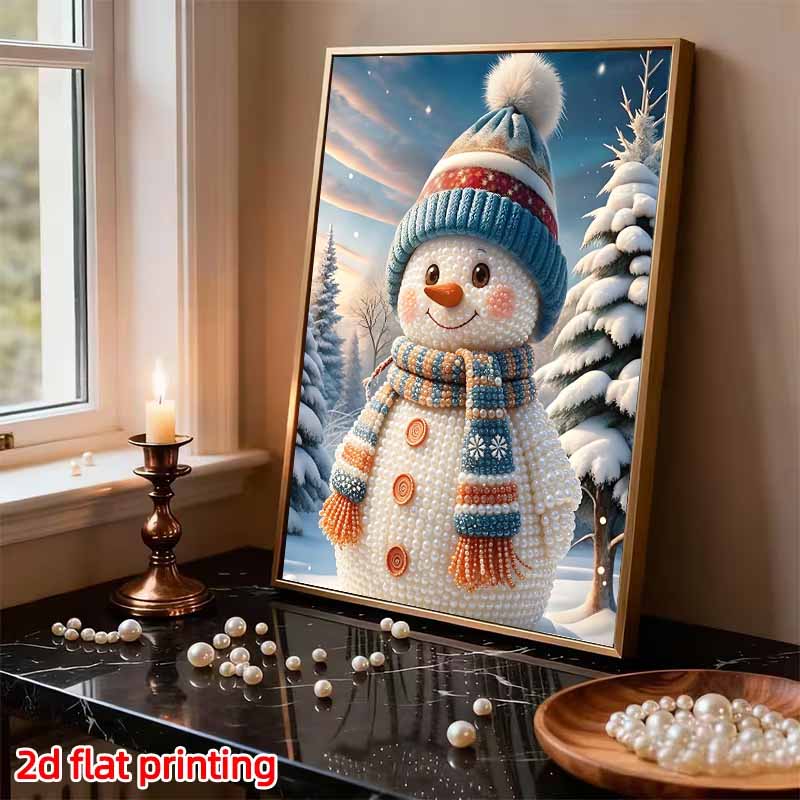 Pearl Painting DIY Kit Cute Snowman Frameless Handmade Bead Canvas Art Creative Leisure Craft for Bedroom Living Room Holiday Decor