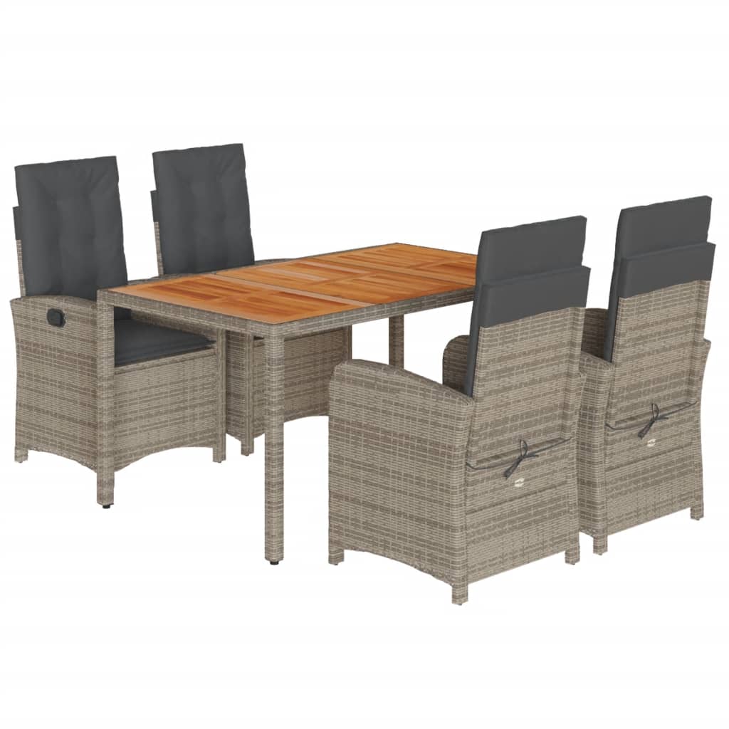 5 Piece Outdoor Dining Set with Cushions Grey Poly Rattan