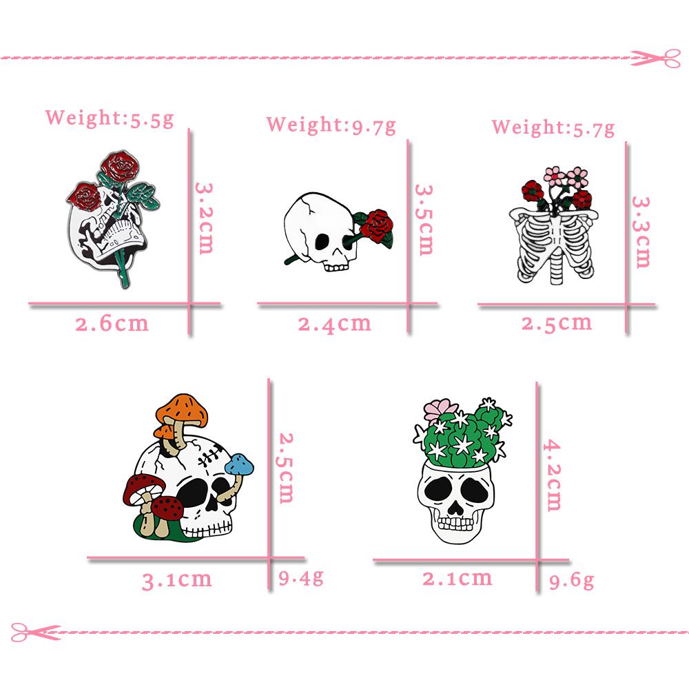 Skull Series Punk Creative Brooches Rib Skeleton Rose Flower Badge Bag Denim Enamel Lapel Pins Gifts for Friends Fashion Jewelry