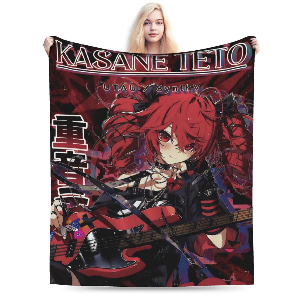 Kasane Teto Velvet Throw Blanket Anime Vtuber Blanket for Sofa Office Warm Plush Thin Quilt