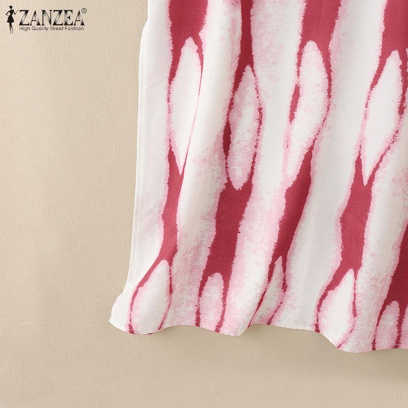 ZANZEA Women Print Casual Turn Down Collar Loose 3/4 Sleeve Long Dress