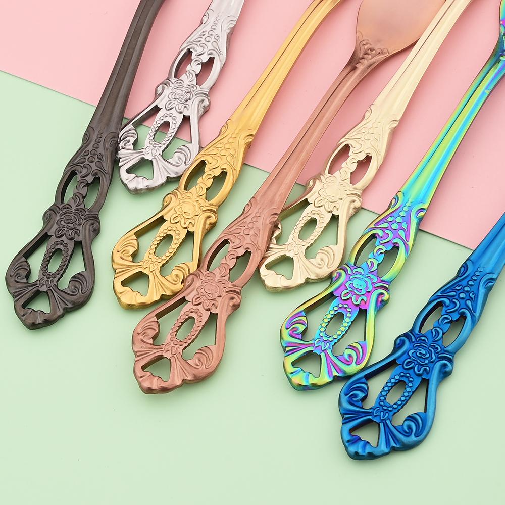 12pcs Colorful Royal Tableware Set Western Stainless Steel Flatware Cutlery Coffee Spoon Fruit Cake Fork Dinnerware Silverware