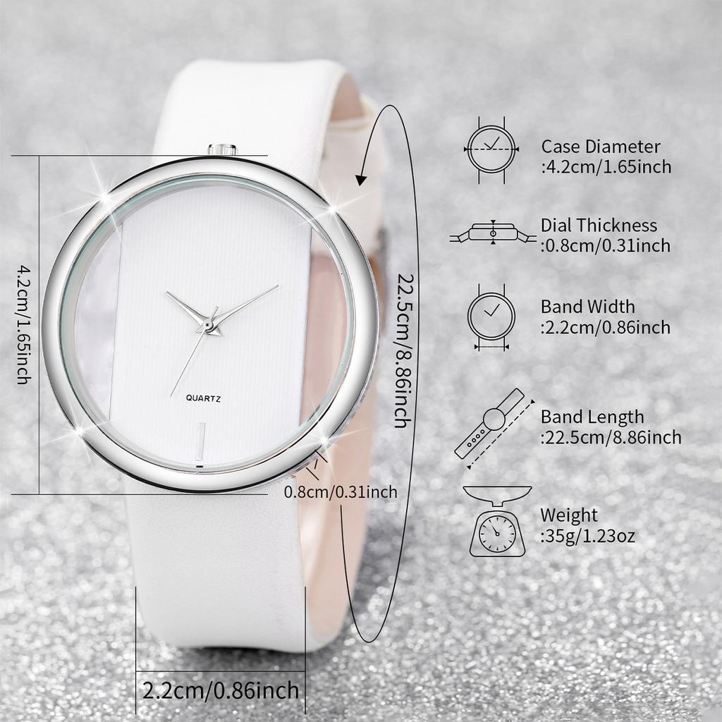 2PCS/Set Women's Watch Hollow Out Fashion Quartz Watch Analog PU Leather Wrist Watch with Heart Bracelet