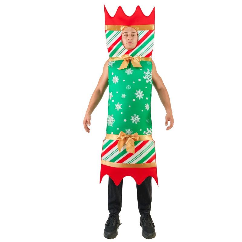 

Adult Christmas Cracker Costume Men Funny Christmas Party Props Festival Theme Red and Green Gold Jumpsuits