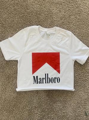 Cigarette Logo Used Kurzarm Crop Top | Western Mode Größen S-XL