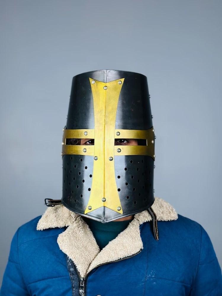 

Середньовічний шолом лицаря-тамплієра-хрестоносця, реквізит, косплей, сталевий, рольова гра-реконструкція, костюм на Хелловін, шолом для носіння, подарунок, чоловік, подарунок для чоловіків M аеро