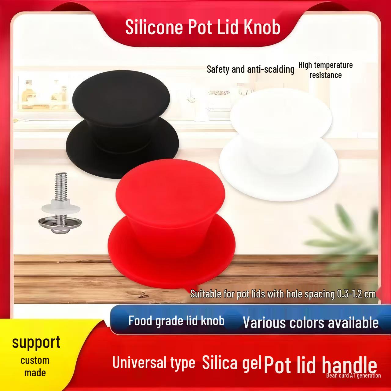 Универсальная силиконовая ручка-кнопка и поворотная ручка для стеклянных крышек, защищающие от ожогов Black Silicone Knob (with Screws)