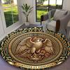 Golden Bold Falcon Rug Ideal for Reading Room, Multi-purpose Office Chair Sofa Carpet, Anti-slip Printed Home Round Rug