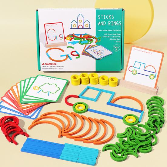 1 Set Wooden Stick Ring Puzzle Toy Kids Colorful Blocks Puzzle Matching Game Focus Training Toddlers Boys Girls Educational Puzzle Toy
