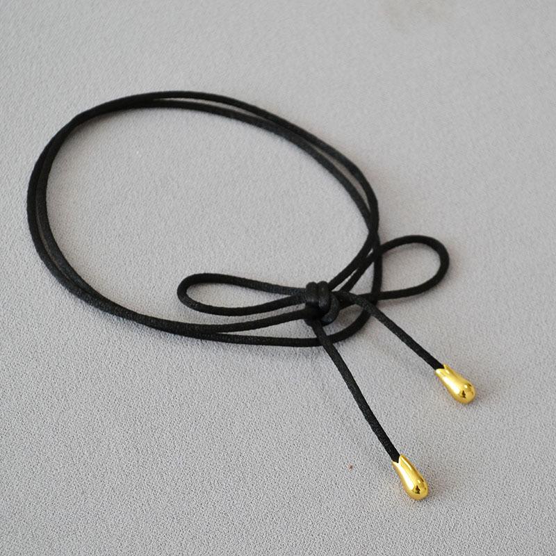 Niche Black Rope Adjustable Long Necklace Choker with Bow Tie