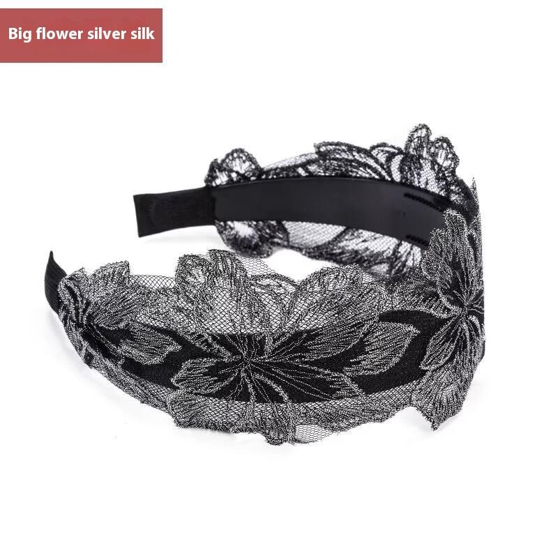South Korean Gold Embroidered Headband Wide-Brimmed Short Hair Cover White Hair Artifact Hair Stamp All-Match Teeth Headband