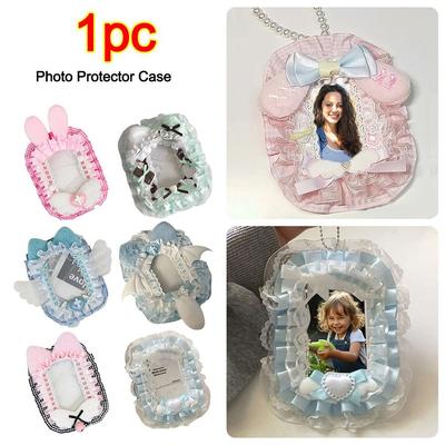 New Pink Bow Card Holder Lace with Ribbon Photo Protector Case Plush Anime Photocard Holder
