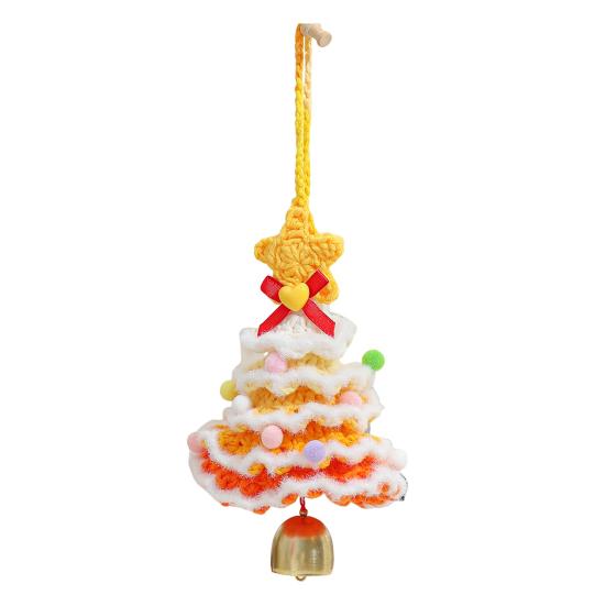 Knitted Christmas Tree Ornament Multi-Layered Mini Crochet Christmas Tree Hanging Decoration with Bell And Star Top Colorful Small Xmas Tree