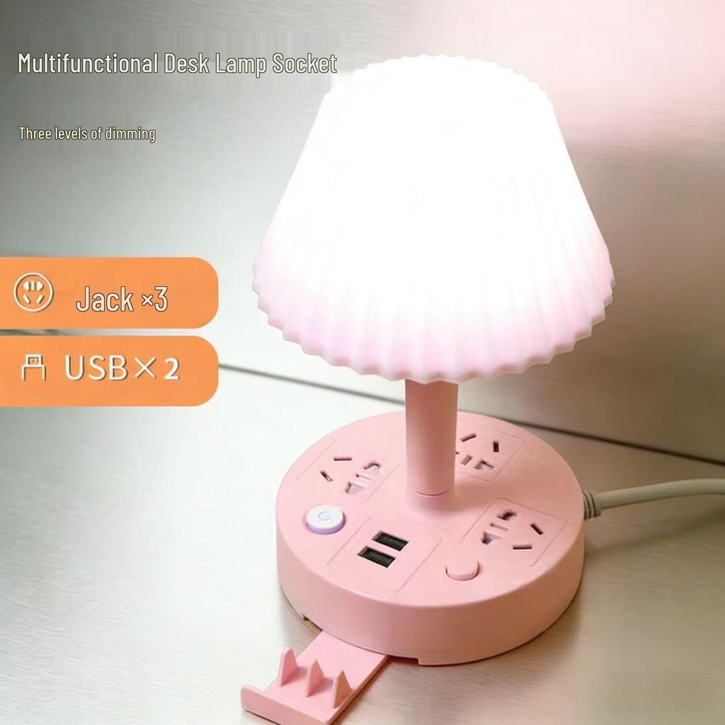 Multi-functional USB Desk Lamp with Adjustable LED Night Light and Power Strip