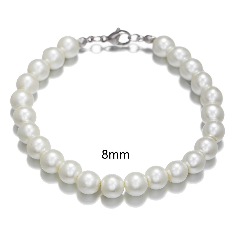 Men's Single Layer Pearl Necklace - Round Beaded Stainless Steel Clavicle Chain