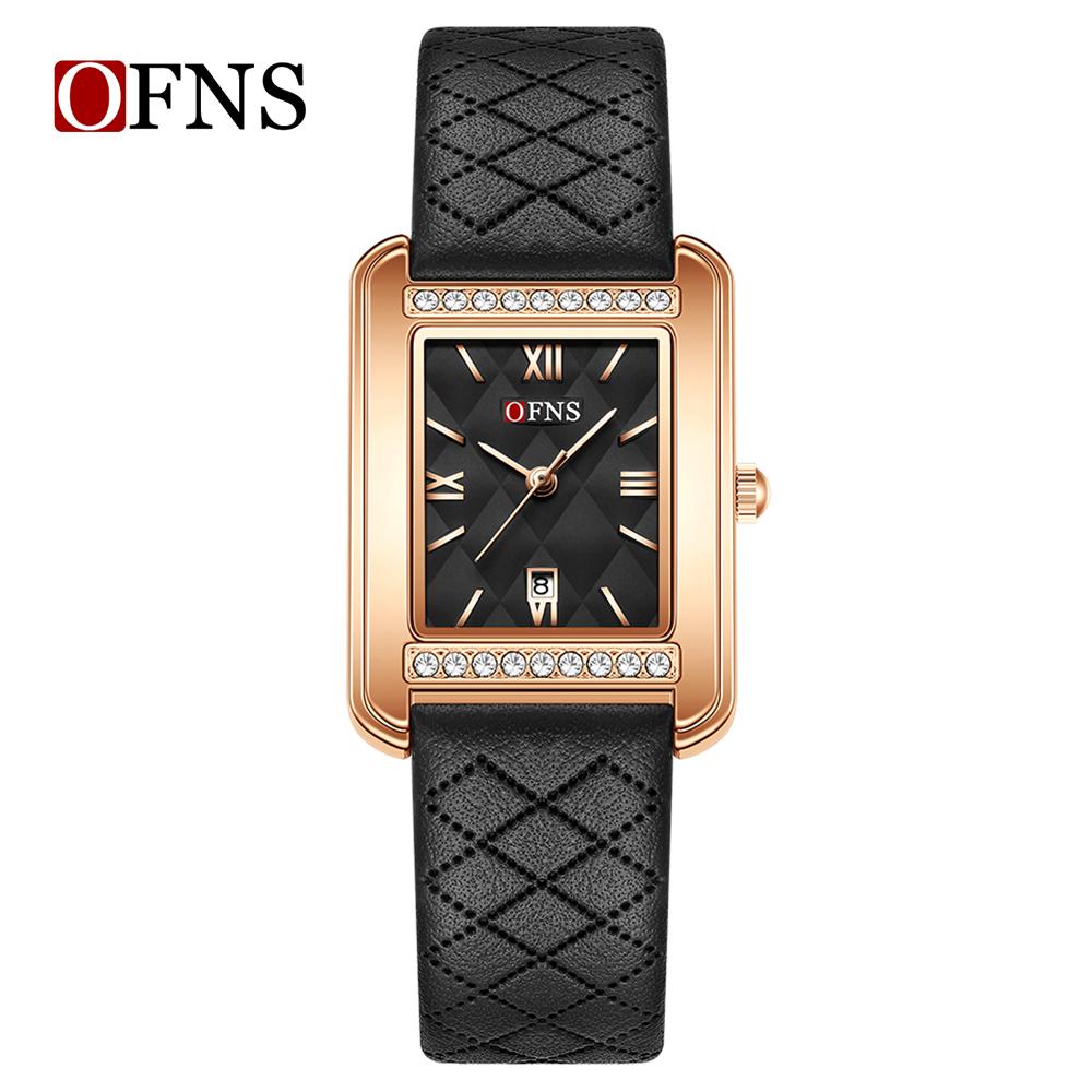 

Женские кварцевые часы с циферблатом с бриллиантовым узором, ремешком из нержавеющей стали, водонепроницаемые, с календарем leather belt розового золота/чёрный