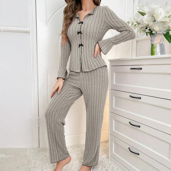 Women's 2 Piece Pajama Set Long-Sleeve Top with Bow And Long Pants Sleepwear Set Casual Fall Loungewear Pjs Set