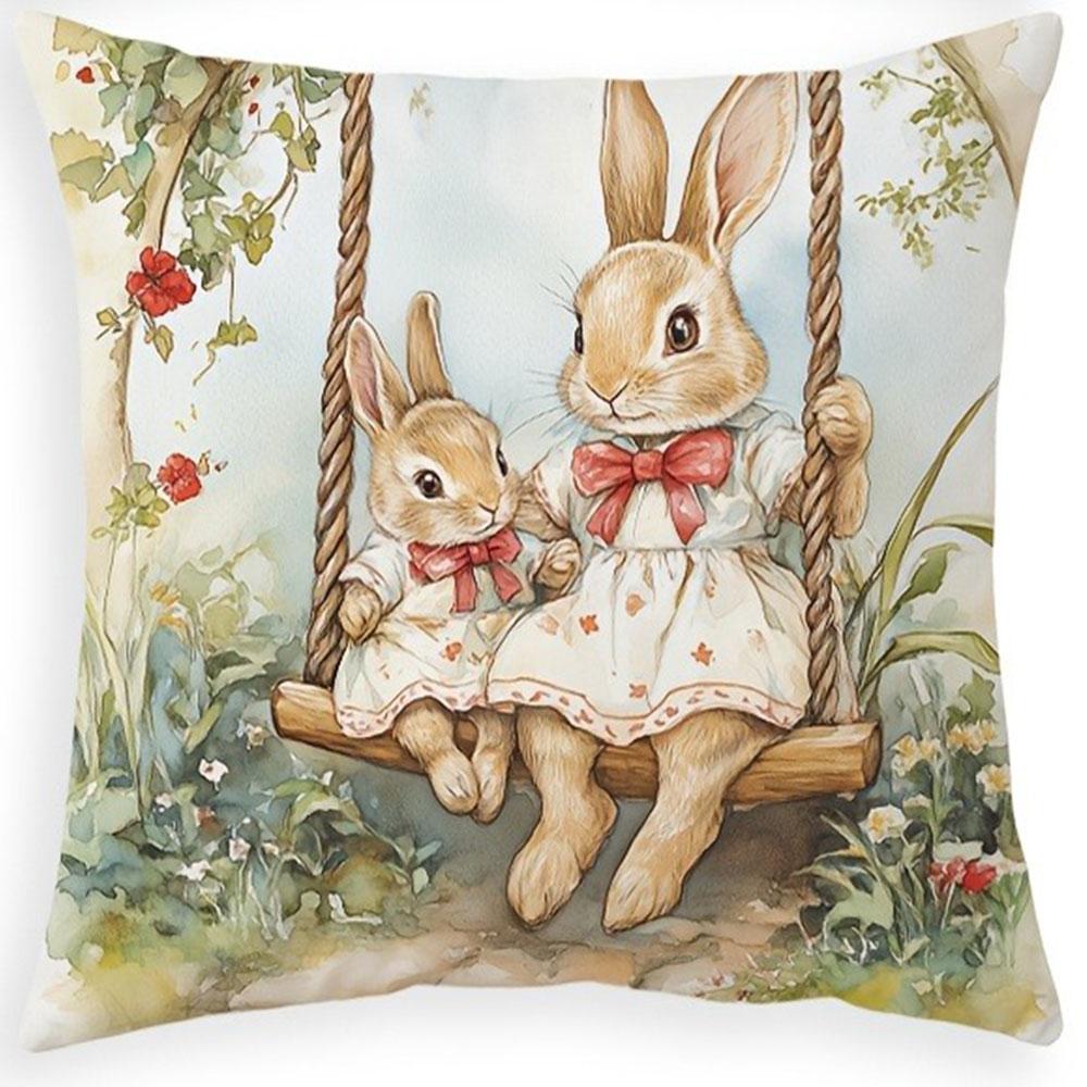 Cute Bunny Story Pattern With Zipper Closure Pillow Cover Living Room Sofa Special Pillow Cover Without Pillow Core