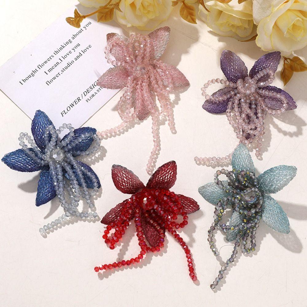 Vintage Crystal Beads DIY Sewing Decals Multi-layer Handmade Crystal Patch Y2K Tassel Studded Patch Corsage Accessory