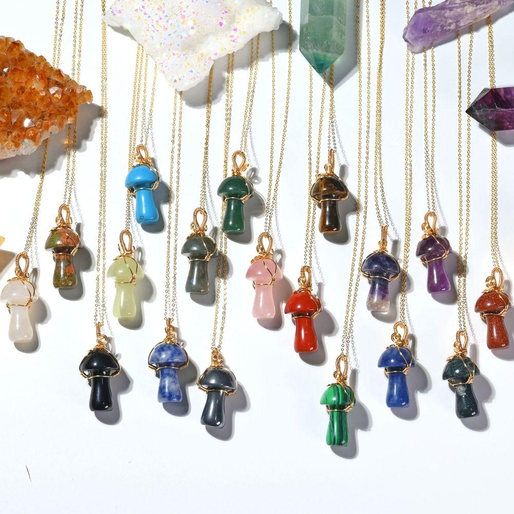 

Тигровый глаз Аметист Натуральный кристалл Ожерелье Грибной кулон Проволока Обертывание Камень Кулон Натуральный камень