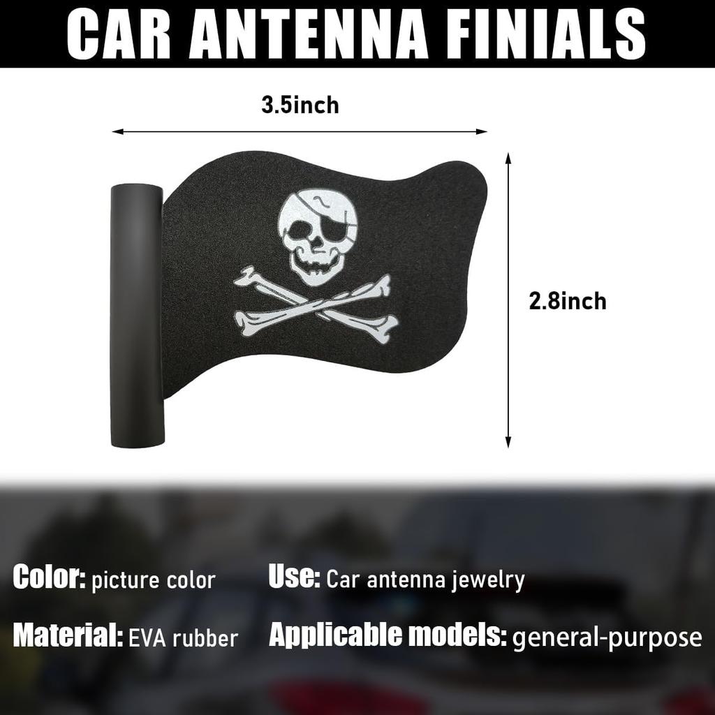 Povtii Pirate Flag Car Antenna Topper, Skull Crossbones Partern Automotive Antenna Topper, Cool Pirate Flag Shaped Auto Antenna Ball for Most